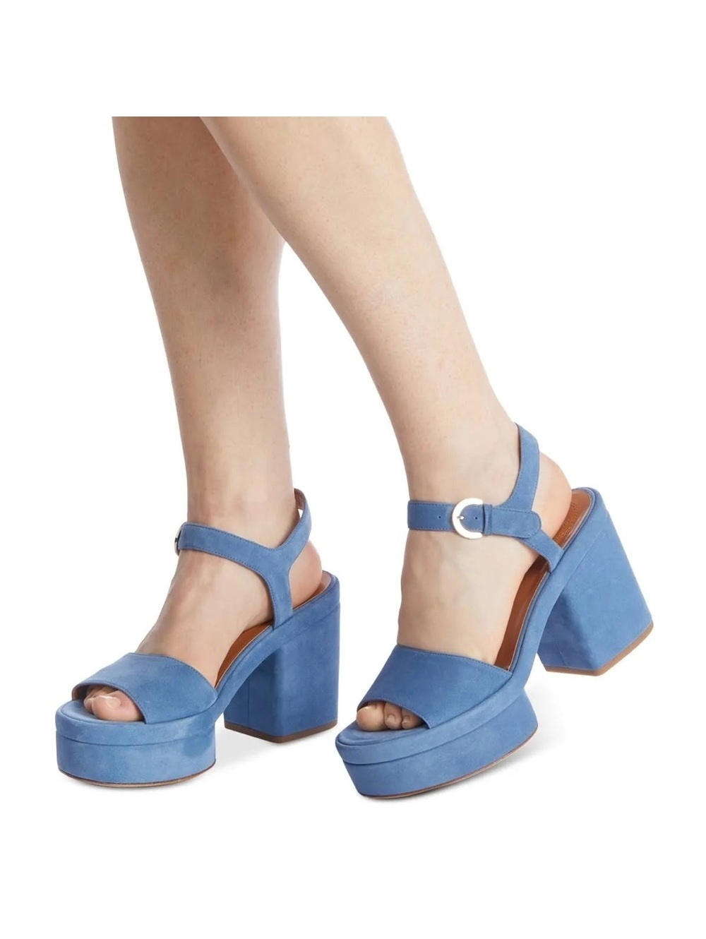 Chloé Odina Blue High Heel Platform Sandals, Size 38 NEW +2 DustBags